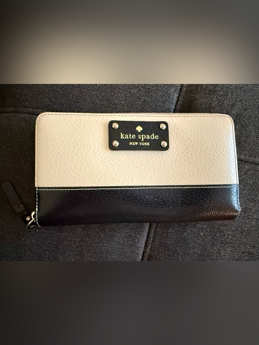 Kate Spade New York Colorblock Leather Zip Around Continental Wallet Black Cream